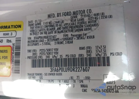 2013 Ford Fusion Hybrid Se из США, поврежденный, VIN 3FA6P0LU9DR227607